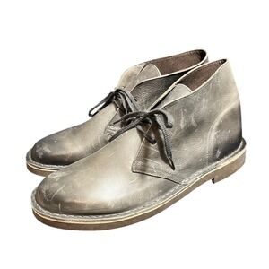 Clarks Bushacre 2 Desert Boots Mens 11.5 Grey Distressed Leather Chukka 26113054